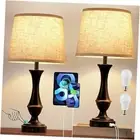 Upgraded Touch Lamps for Bedrooms Set of 2 - A. Beige Shade & Black Base
