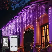 Outdoor Christmas Icicle Window Curtain Lights 6x1M-300LED Plug in 9 Colors Remote Control Window Wall Hanging Light Warm White RGB for Bedroom Party Garden Ch