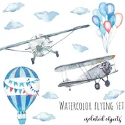 Nevenka Removable 3D Watercolor Airplane Balloon Clouds Wall Stickers for Kids Bedroom Classroom Art Decor
