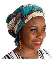 Turquoise African Print Modu Hat - Pre-tied Head wrap