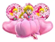 5pcs Princess Peach Foil Balloon Set - Girls Mario Bros. Theme Birthday Party Decorations
