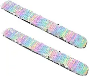 BESPORTBLE 2Pcs Sparkly Sequin Slap Bracelets for Wristbands for Boys Fun Party Favors for Birthdays and Celebrations Rainbow Design