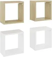 vidaXL 4X Wall Cube Shelves Office Storage Hanging Floating Display Wall Mounted Units Cube Organisers Living Room Furniture White and Sonoma Oak