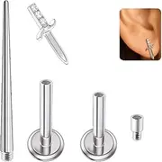 [XXKOTWA] 16G Tragus Cartilage Helix Conch Medusa Piercing Jewelry G23 Titanium Lip Rings Labret Studs Jewelry Internally Threaded Flat Back Stud Earrings 6 8mm, Titanium, cubic zirconia