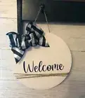 Farmhouse Style Home Decor Welcome Wood Circle Door Hanging Sign Rustic Porch