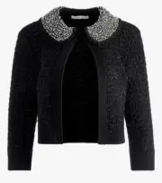 Alice and Olivia Akira Embellished Crystal Collar Textured Crop Cardigan XS New