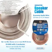 Monster Cable Speaker Wire Audio Stereo 50 Feet Economy Grade HIFI AT CAB02