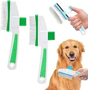 Pet Hair Removal Comb Flea Comb, 2025 Upgraded 2 in 1 Dog Cat Combs One-touch Hair Removal Button for Grooming Matting, Pet Grooming Brush for Massaging and Cleaning Shedding Pet Hairs (Green)