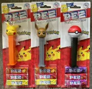 3 Pokemon PEZ - PIKACHU WINKING, EEVEE & POKE BALL - MOC