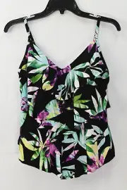 Aqua Green Women's Leaf Print Tiered Ruffle Tankini Swim Top, Size S, NwT
