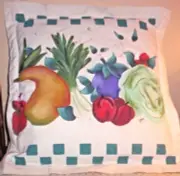 Canvas Fabric Pillow with Hand Painted Vegetables ~Signed ~Circa 1980s