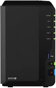 Synology DiskStation DS220+ NAS Server with Celeron 2.0GHz CPU, 6GB Memory, 4TB HDD Storage, 2 x 1GbE LAN Ports, DSM Operating System