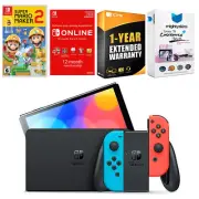 Nintendo Switch Neon Red/Blue OLED + Mario Maker 2 + NSO 1 Year Membership