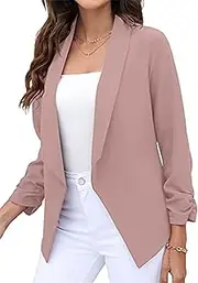 [BOFETA] Women's Blazer Open Front Cardigan 3/4 Sleeve Fitted Jacket Casual Office Cropped Blazer