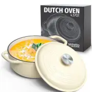 Segretto Cookware Enameled Cast Iron Dutch Oven Pot with Lid 4.57 Quarts, Bia...