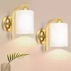 CANMEIJIA Gold Wall Light Fixtures, Wall Sconce 2 Light, Gold Wall Lamp Bathr...