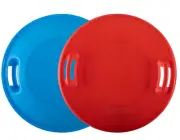 Round Snow Saucer Sleds 2 Pack Blue & Red, 24" Plastic Slider for Kids & Adults