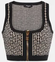 [Balmain] Balmain Monogram wool-blend crop top UK 14 multicoloured