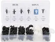 RAYWE 50Pcs Car Body Plastic Push Retainer Pin Rivet Fasteners Trim Moulding Clip Automotive Furniture Assembly Expansion Screws Kit with Removal Tool Screwdriver for Vehicles