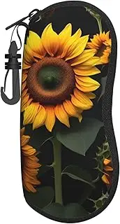 [BKDODKS] Sunflower Rose Print Eyeglasses Frame Glasses Case Convenient Zipper Eye Glasses Case Soft Glasses Case, Black