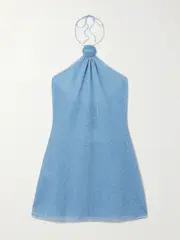 [Oséree] Oséree - Lumière Appliquéd Metallic Stretch-knit Halterneck Mini Dress - Light blue - medium medium Blue