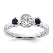 Sterling Silver Stackable Expressions Dbl Round Amethyst u0026 Dia. Ring