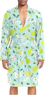 [ZZXXB] Pear and Leaves Mens Sleepwear Robe Lightweight Nightgown Long Sleeves Spa Bathrobe with Pockets M-XL