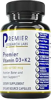 Premier Research Vitamin D3+K2, 30 Plant-Source Capsules for Premier Bone and Heart Support