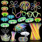 UPGRADED 100 Glow Sticks Bulk Ultra Bright Glow Party Pack, 8" Glowsticks with Connectors Bracelets Necklaces Balls Eyeglasses(216 Pcs Total) for Kid Party Birthday Dark Party Supplies Camping Wedding