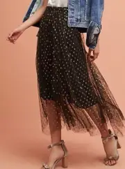 28. NWT Anthropologie Eva Franco Zelda Metallic Skirt Black Tulle Gold Dots 4