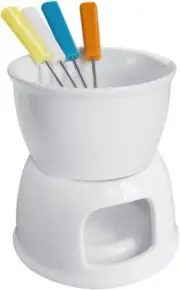 Fondue Set with 4 Color Forks, Premium Tea Light Porcelain Melting Pot for Chees