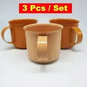 3x Enamelware Coffee Cup Mug Brown Orange Set Camping Enamel Home Decor 2.5"