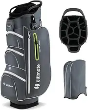 ULTIMATE Golf Cart Bag w/ 15-Way Top Dividers, Lightweight Portable Golf Club Bag w/Individual Putter Holder, 7 Pockets, Cooler Bag, Rain Hood, Umbrella Holder, Padded Shoulder Strap & Handle