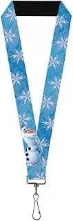 Disney Lanyard, Frozen 2 Olaf Backwards Pose Snowflakes Blues Lavender White, Elastic, Blue, 22" x 1"