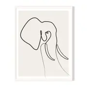 Line Elephant Framed Printed Wall Art - White