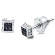4mm black onyx Princess Cut MicroPave CZ .925 Sterling Silver Stud Earrings
