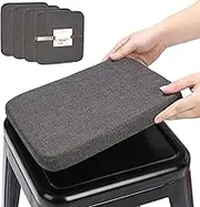 BUYUE Natural Linen Magnetic Bar Stool Cushions Set of 4, Enhanced Anti-Slip Breathable Small Chair Seat Pads for Café Bistro Stackable Metal Stools (Square, Dark Gray, 4 Counts)