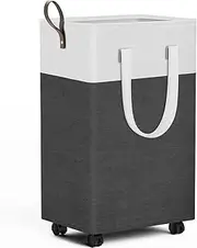 Large Laundry Basket with Handle and Wheel, 75L Collapsible Laundry Hamper, Freestanding Hamper Storage Basket, Narrow Corner Storage Bins (Black, 40 * 31 * 59 CM)