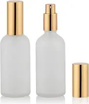 Glass Spray Bottle 3.4oz, Empty Frosted Perfume Atomizer, Fine Mist Spray,Gold Sprayer (2 PACK)