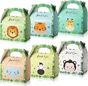 Zoo Party Box Safari Party Favor for Kids Baby Jungle Animal Party Bags Treat Boxes Goodie Bags Safari Themed Birthday Party Supplies Decorations (24)