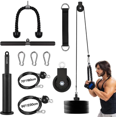 Meteor LAT and Lift Pulley System – Home Gym Cable Pulley for Biceps, Triceps...