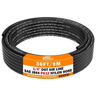CheeMuii 30 FT 1/4 DOT Air Line 1/4" PA12 Nylon Pneumatic Tubing 9.1 Meter 1/...