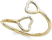 [JewelryWeb] 14k Yellow Gold Double Wire Love Heart Adjustable toe ring-toe ring for Women