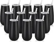 12 Pack Stemless Insulated Flute Glasses, 6 Oz Unbreakable Champagne Tumblers for Friends, Birthday, Christmas, Wedding (Black)