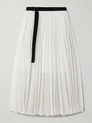 [Sacai] Sacai - Belted Pleated Striped Voile Midi Skirt - Off-white - 2 2 Off-white