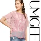 SIZE S UMGEE MAUVE Floral Embroidered Sheer Scalloped Hem Blouse/Shirt/Top BHCS