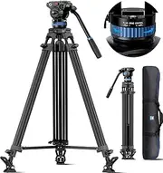[SIRUI] AM-25S Video Tripod, 74.8" Professional Heavy Duty Tripod with Adjustable Damping Fluid Head for Camcorder, Cameras, DSLR, 360° Pan & +90°/-75° Tilt, Quick Release Plate, Max Load 22.0lb