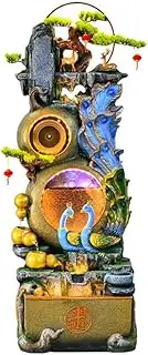 LWQCHW Artistic Peacock Water Feature with LED Lighting and Cascading Pools – Tall Feng Shui Fountain for Home or Garden Decor
