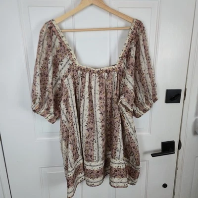 FREE PEOPLE Vintage Lover Cotton Top Medium Womens Tunic Floral Boho Peasant NEW