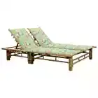 2-Person Outdoor Sun Lounger Garden Pool Patio Daybed Cushions Chairs Set Bamboo